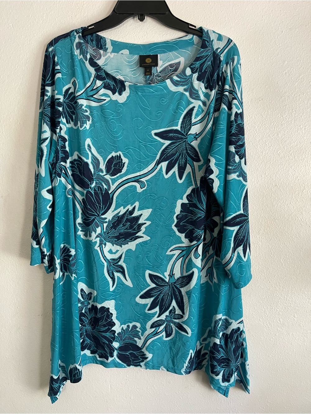 JM Collection Turquoise Floral Print Top